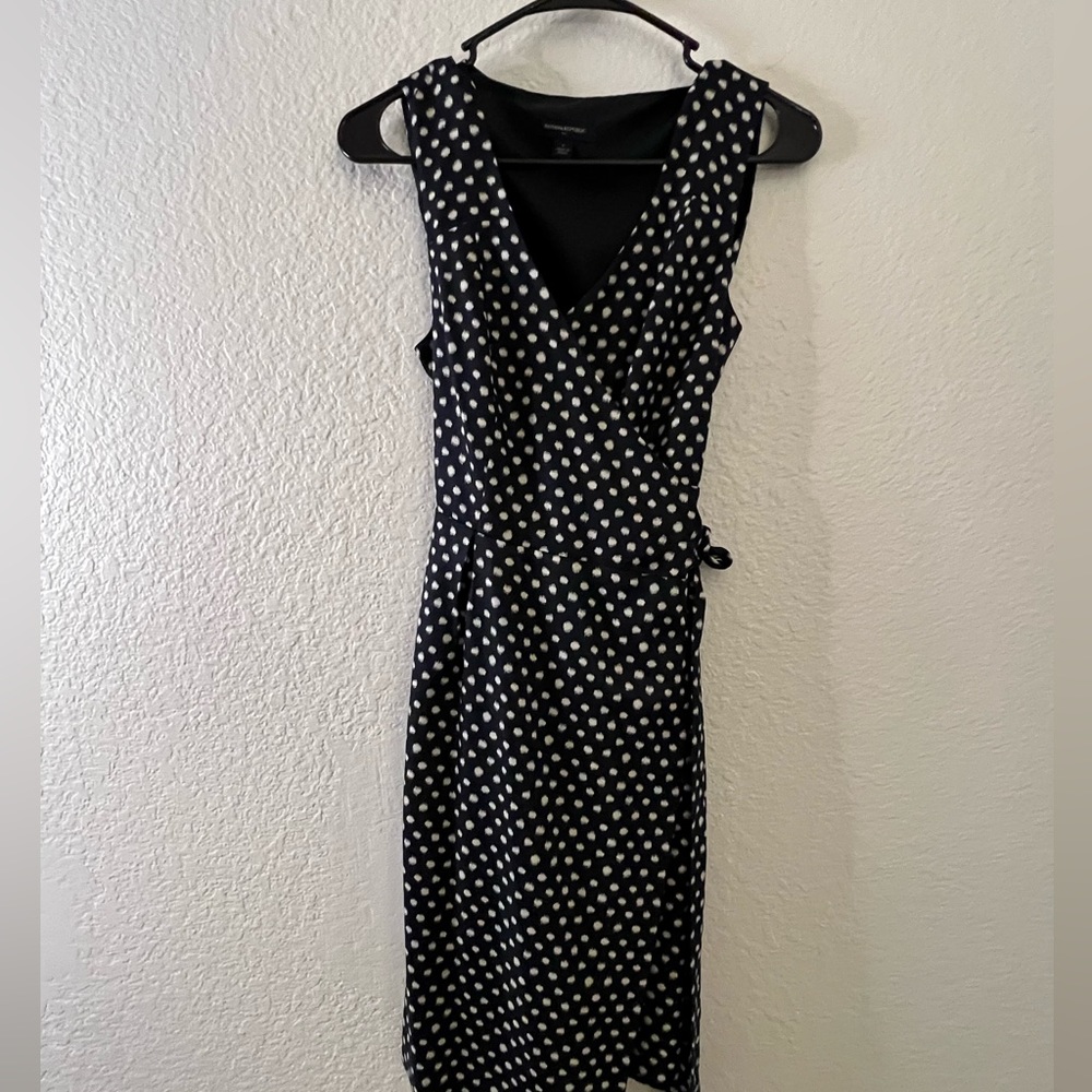 Navy and cream printed wrap dress